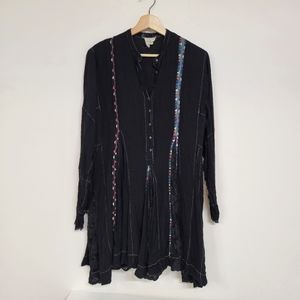 Free People FP One Women medium Boho Black Long Sleeve Guaze Lace Dress